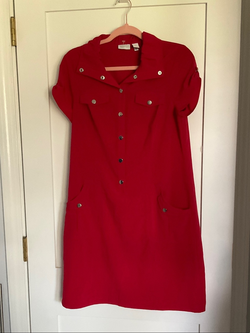 Chico's Zenergy Bold Red Snap-Front Dress - Picture 2 of 5
